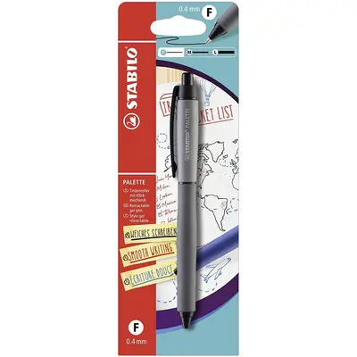 Pix cu gel Stabilo Palette, cu mecanism, varf 0.4 mm, negru, blister BPTCSW55322B