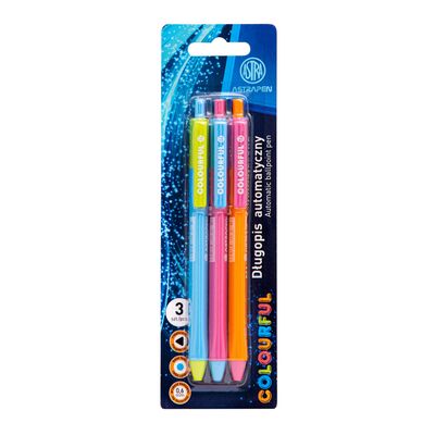 Pix cu mecanism Colorful, varf 0.6, scriere albastra, 3 bucati/blist BPTCAZ201022017