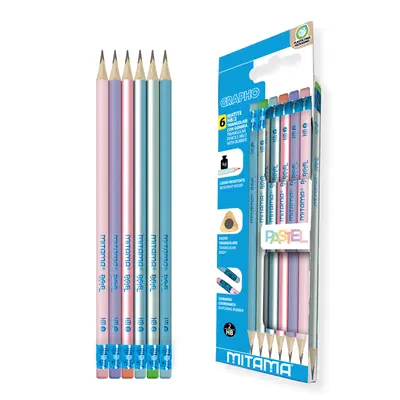 Set 6 creioane HB Mitama, radiera, design pastel BPTCMI062545