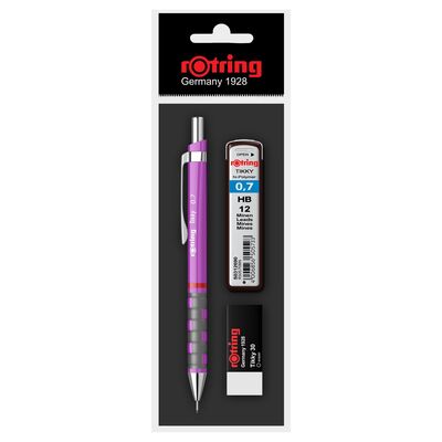 Set Rotring, creion mecanic 0.7 mm diverse culori, carcasa si mina 0.7 mm, radiera Tikky 40 si InkJoy BPTCRO350002