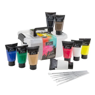 Set culori tempera acrilic Creative Craft, 9 culori, 75ml cu 6 pensule BPTCJK598702