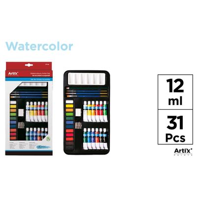 Setul artistului Main Paper, 12 acuarele, 12 tempera, 3 pensule, creion grafit, radiera, ascutitoare BPTCMR134657