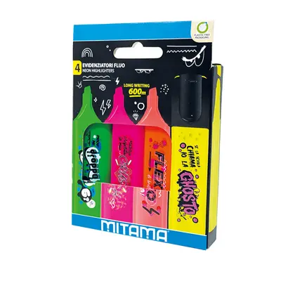 Textmarkere Mitama, 4 culori Fluo, varf tesit 5 mm BPTCMI063933