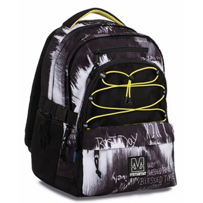 Ghiozdan Mitama, 3 compartimente, design alb cu negru, 43 x 32 x 22 cm BPTCMI064752