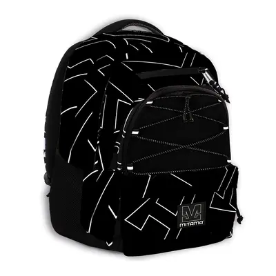 Ghiozdan Mitama, 3 compartimente, design alb cu negru, 43 x 32 x 22 cm BPTCMI064757