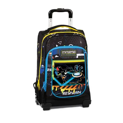 Troller calatorie Mitama, 3 compartimente, design negru cu albastru si galben BPTCMI064833