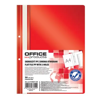 Dosar cu sina si 2 perforatii Office Products, A4, plastic, 50 bucati/set, rosu BPTCDN421104