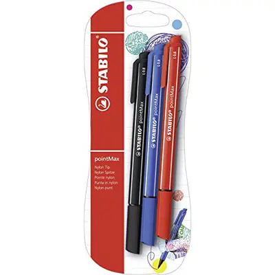 Fineliner Stabilo PointMax, 0.8 mm, 3 culori/blister, ultramarin, negru, carmin BPTCSW503751
