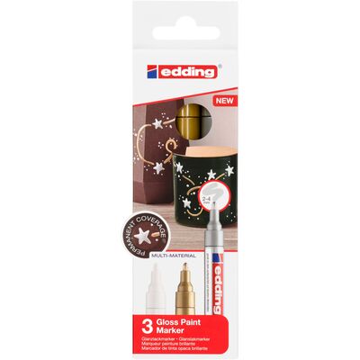 Marker cu vopsea edding 750, corp metalic, varf rotund, 2-4 mm, set 3 culori, alb, auriu, argintiu BPTCED750399