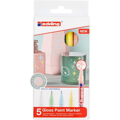 Marker cu vopsea edding 751, corp metalic, varf rotund, 1-2 mm, set 5 culori pastel: alb, galben, verde, roz, albastru BPTCED7510599