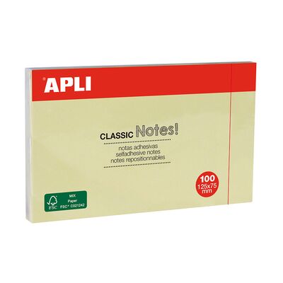 Notite adezive, Apli, 125 x 75 mm, galben, 100 file BPTCAL010977