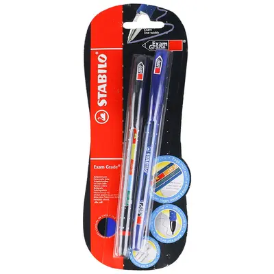 Pix fara mecanism Stabilo Exam Grade, G, 0.4 mm, 2 culori/blister, albastru, negru BPTCSW588200