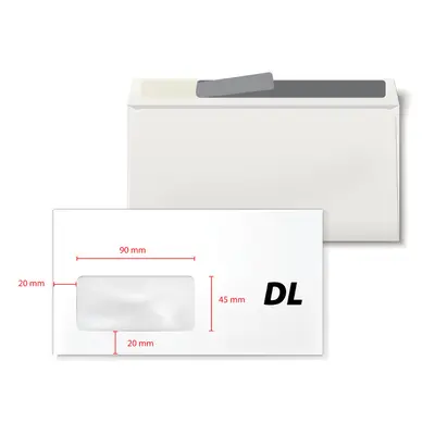 Plic DL 110 x 220, fereastra stanga 35 x 90, offset, alb, siliconic, 100 bucati/set BPTCKF20225