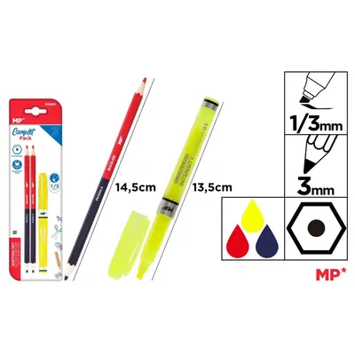 Set 2 creioane Main Paper, 2 capete rosu/albastru, textmarker varf tesit 1-3 mm, blister BPTCMR218005