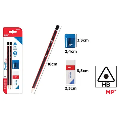 Set 2 creioane Main Paper, HB, radiera, ascutitoare cu container, blister BPTCMR218036