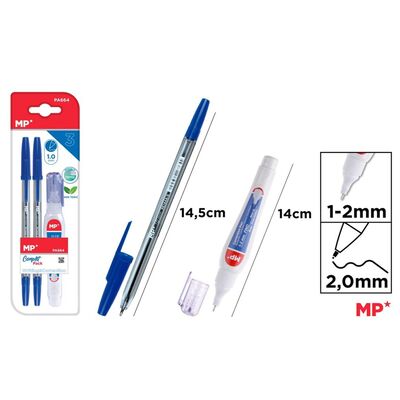 Set 2 pixuri albastre Main Paper, varf 1 mm, creion corector 4 ml, blister BPTCMR217985