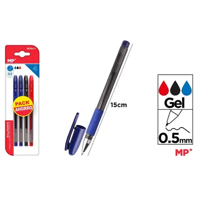 Set 4 pixuri cu gel Main Paper, varf 0.5 mm, 2 albastre, 1 rosu, 1 negru BPTCMR219927