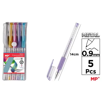 Set 5 rollere cu gel Main Paper, varf 0.9 mm, culori metalizate BPTCMR216599