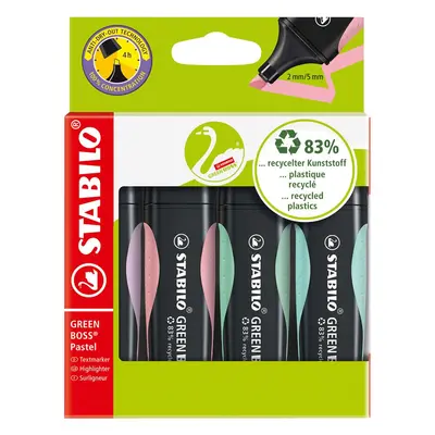 Textmarker Stabilo Boss Green Pastel, 4 culori/set, etui carton BPTCSW607042