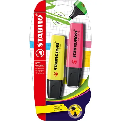 Textmarker Stabilo Boss Original, 2 culori/blister, galben, roz BPTCSW040051