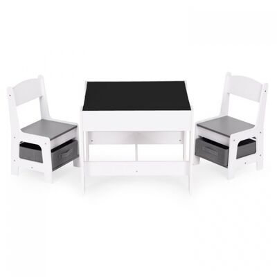 Set de masa cu doua scaune pentru copii ecotoys zkc-1a - alb-gri edeedizkc-1a