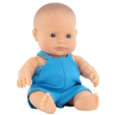Papusa bebelus baiat caucazian 21 cm cu salopeta albastra, corp parfumat, colectia my friends and me - okeml33000