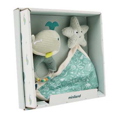 Set cadou bebe - zornaitoare si paturica moale de atasament ocean, de la 0 luni - okeml97360