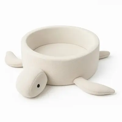 Piscina Cu Bile Boucle Pentru Copii Meowbaby   Turtle ,   Cheesecake Cream Beige, Fara Bile, Material Certificat Oeko-tex Pjbmbobaz240ie