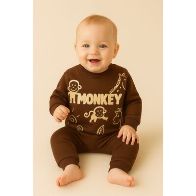 Set bluzita si pantaloni bebelusi din bumbac maro – little monkey bbl8