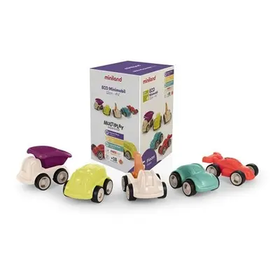 Set de 5 masinute colorate, 12 cm, din materiale ecologice, de la 18 luni - okeml32254