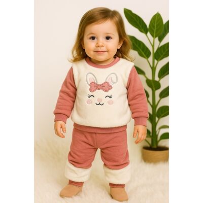 Costumas fetite, roz cu blanita si imprimeu iepuras trmdgk890