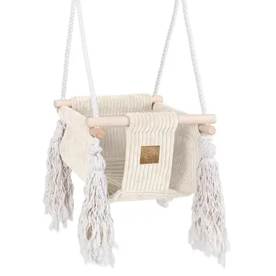 Leagan Patrat Pentru Copii Meowbaby   Square Swing Aesthetic Ecru ,   Confort, Siguranta Si Design Modern Pjbmahk86