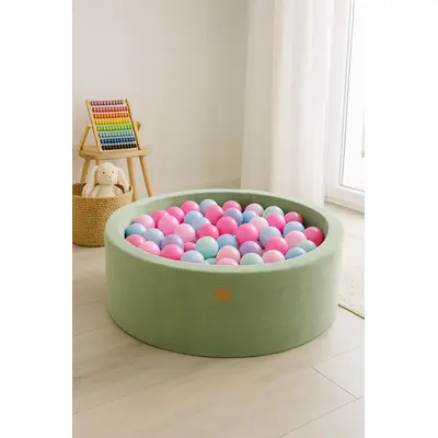 Piscina Cu Bile Rotunda Meowbaby   Velvet Sage Olive 90x30 Cm, Cu 200 Bile: Roz Pastel   Roz Deschis   Mint   Baby Blue Pjbveo-zpba002