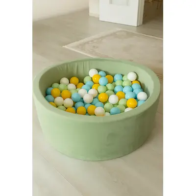 Piscina Cu Bile Rotunda Meowbaby   Velvet Sage Olive 90x30 Cm, Cu 200 Bile: Verde Deschis, Baby Blue, Alb, Galben Pjbveo-zpbn002