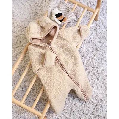 Salopeta Din Lana Merinos Pentru Bebelusi ,   Biscuit (bej Deschis)  Caldura Naturala , Zursulet De Plus,   6-18 Luni Pjbc3265