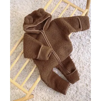 Salopeta Din Lana Merinos Pentru Bebelusi ,   Brownie (maro)  Caldura Naturala , Zursulet De Plus,   0-6 Luni Pjbc4118
