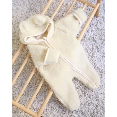 Salopeta Din Lana Merinos Pentru Bebelusi ,   Cream   Caldura Naturala , Zursulet De Plus,   0-6 Luni Pjbc2018