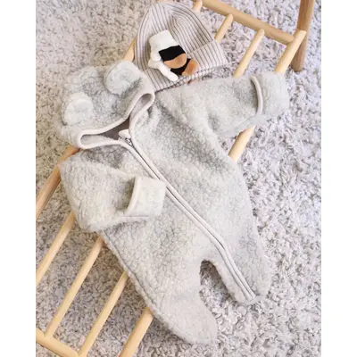 Salopeta Din Lana Merinos Pentru Bebelusi ,   Gray  Caldura Naturala , Zursulet De Plus,   0-6 Luni Pjbc9967