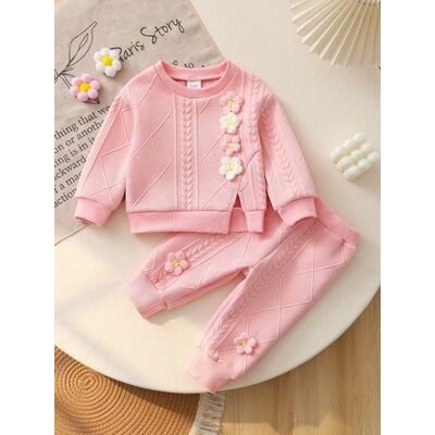 Set bebelusi roz cu floricele – bluza si pantaloni, moale si confortabil mbtu135