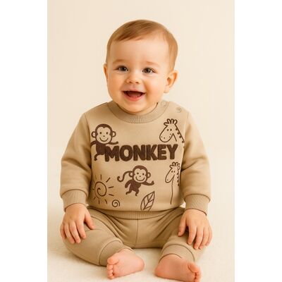 Set hanorac si pantaloni bebelusi din bumbac – monkey bbl6