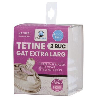 Set tetine din silicon KidsCare – 2 bucati, marimi 1 luna +, fara BPA SUPKC-TS1M+