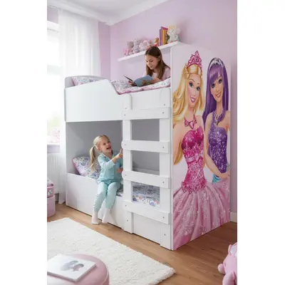 Pat Barbie pentru 2 copii, suprapus, dimensiune 160x80 Cm Ptv8521