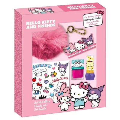 Set cosmetic machiaj si accesorii Hello Kitty & friends cu breloc pompom 4058