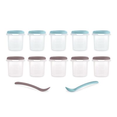 Set 10 recipiente ermetice gradate cu 2 lingurite Miniland Terra 200 ml TNA89568