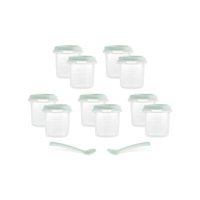 Set 10 recipiente ermetice gradate si 2 lingurite Miniland Mint 200 ml TNA89522