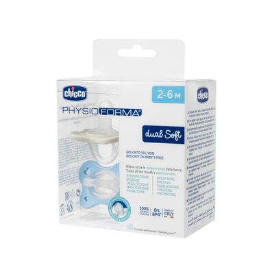 Suzeta anatomica Chicco PhysioForma DualSoft, 2buc, bleu, 2-6luni CHC7308861-7