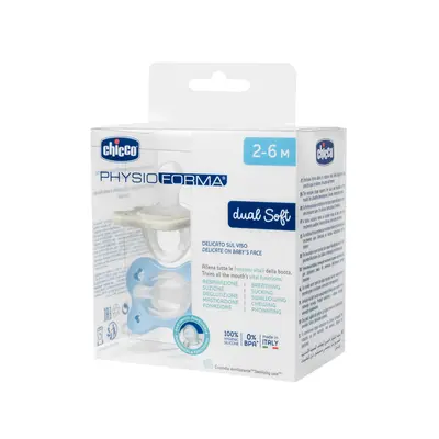 Suzeta anatomica Chicco PhysioForma DualSoft, 2buc, bleu, 2-6luni CHC7308861-7