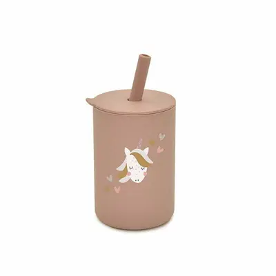 Cana din silicon, Bocioland, Cu pai, 150 ml, Fara BPA, 6 luni+, Unicorn BYNBOC0455