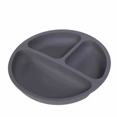 Farfurie compartimentata, Bocioland, Rotunda, Cu 3 compartimente, Silicon, Fara BPA, 6-36 luni, Antracite BYNBOC0457