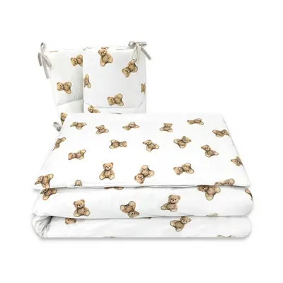 Lenjerie patut 3 piese, Qmini, Pentru patut 120x60 cm, Cu protectie laterala, Din bumbac certificat Oeko Tex Standard 100, Teddy Toys BYN6426972029568